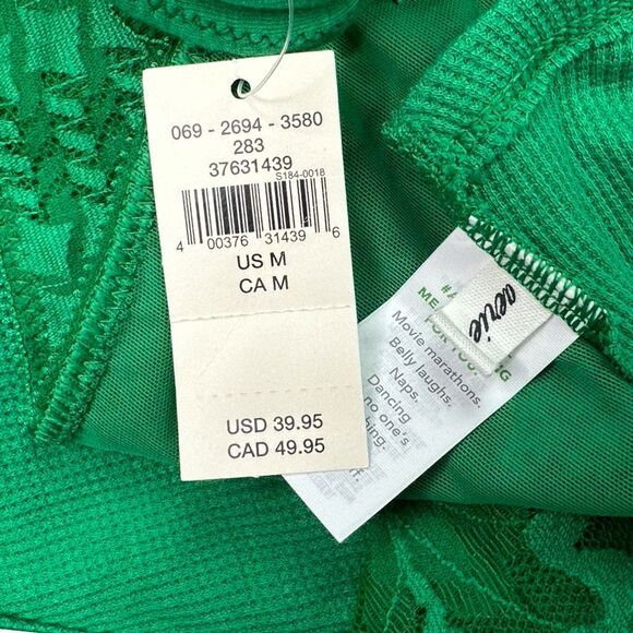 aerie Green Floral Lace V-Neck Bralette - Size Medium - Picture 4 of 4